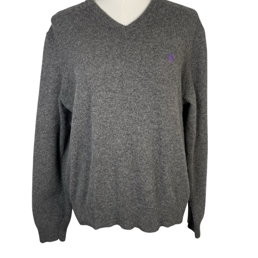 Polo Ralph Lauren Gray Lambswool V Neck Sweater Men’s XL But Sized Like a Large